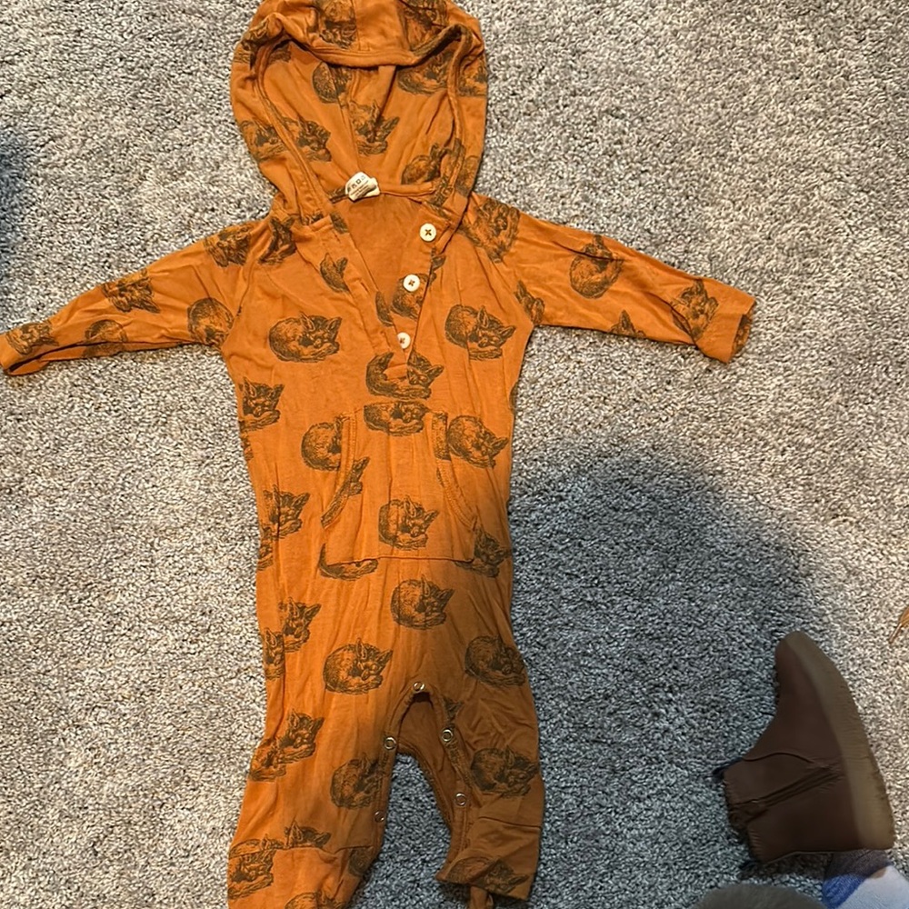 Kids One Piece Orange Hooded Romper